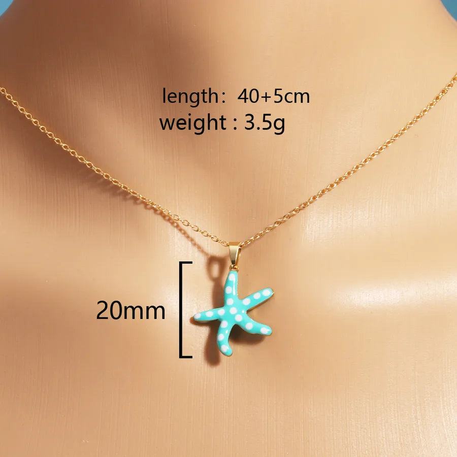 Gold Enamel Starfish Pendant Necklace