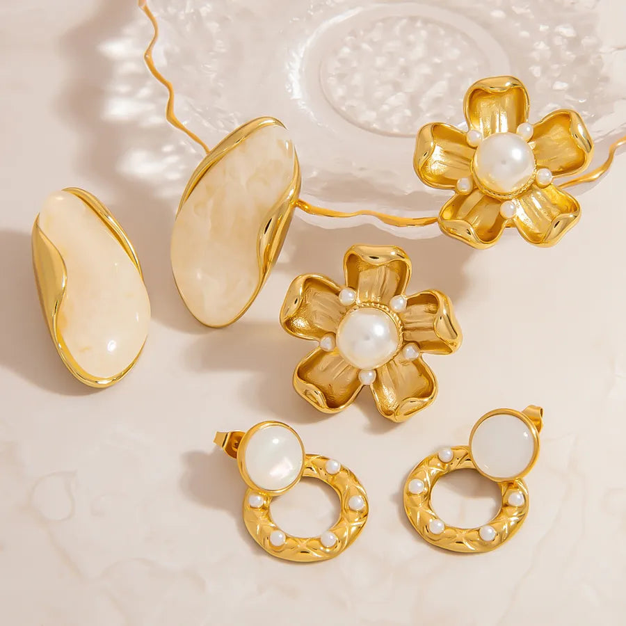 18K Gold Stainless Steel Pearl Stud Earrings