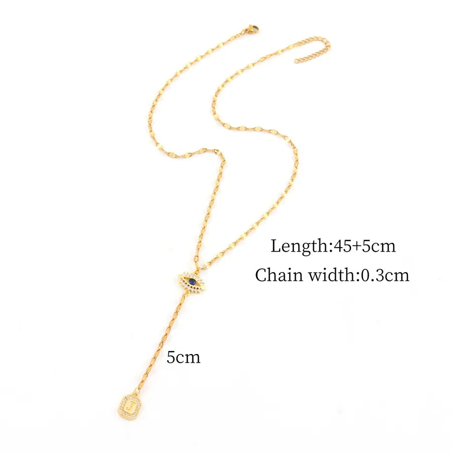 Gold Eye Pendant Necklace with Zircon Accents Gold j
