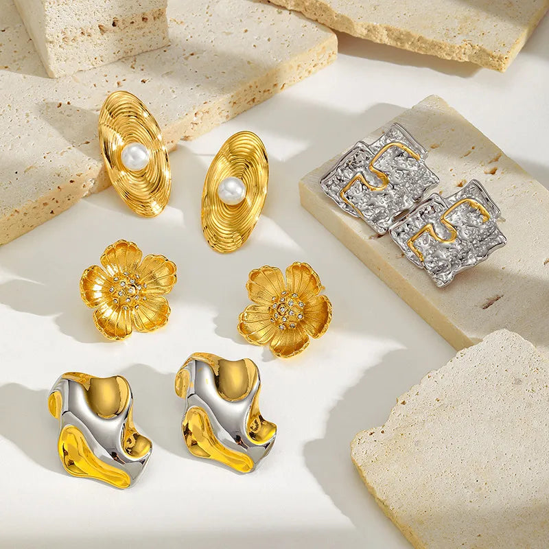 Gold-Plated Boho Flower Heart Earrings