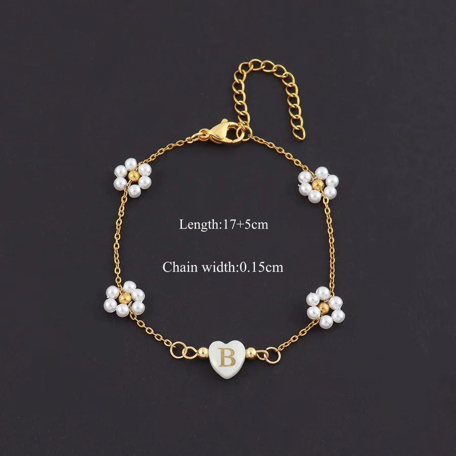 18K Gold Plated Heart & Pearl Bracelet Gold B