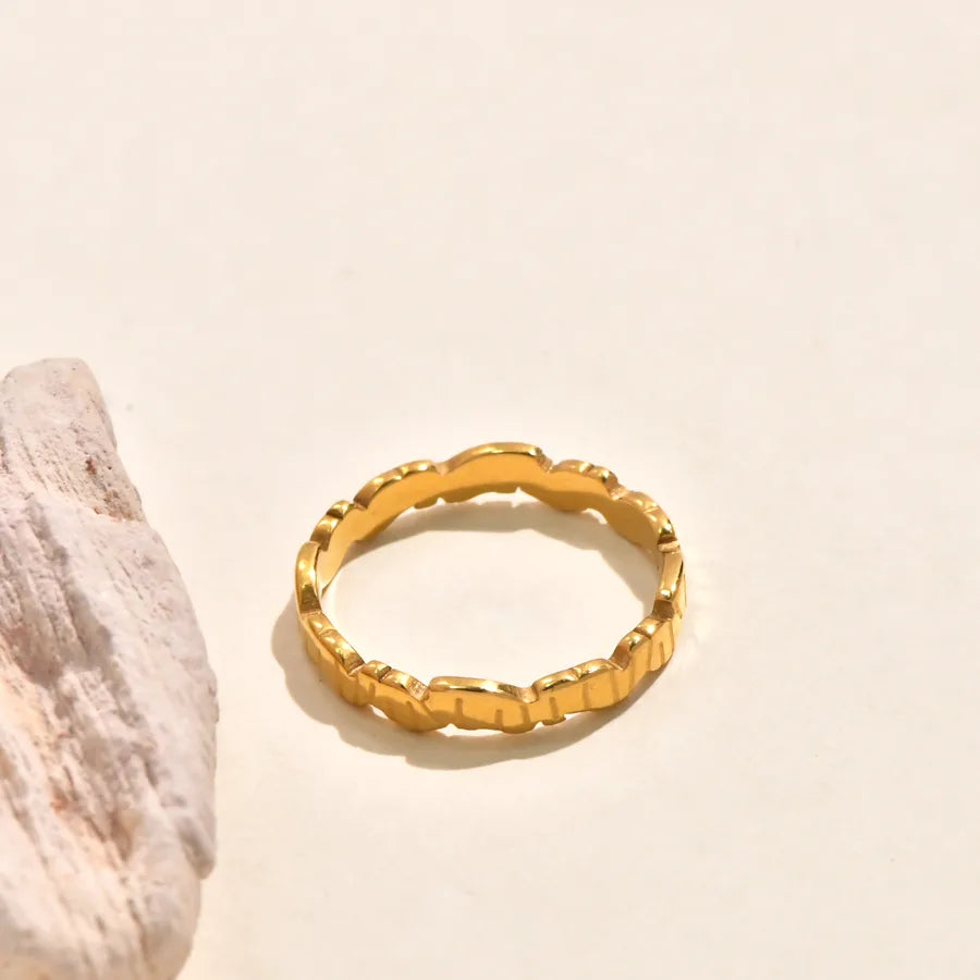 Gold Plated Geometric Wave Stainless Steel Ring Gold 3