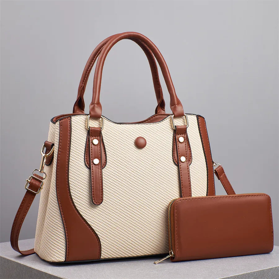 Color Block Soft Leather Shoulder Bag