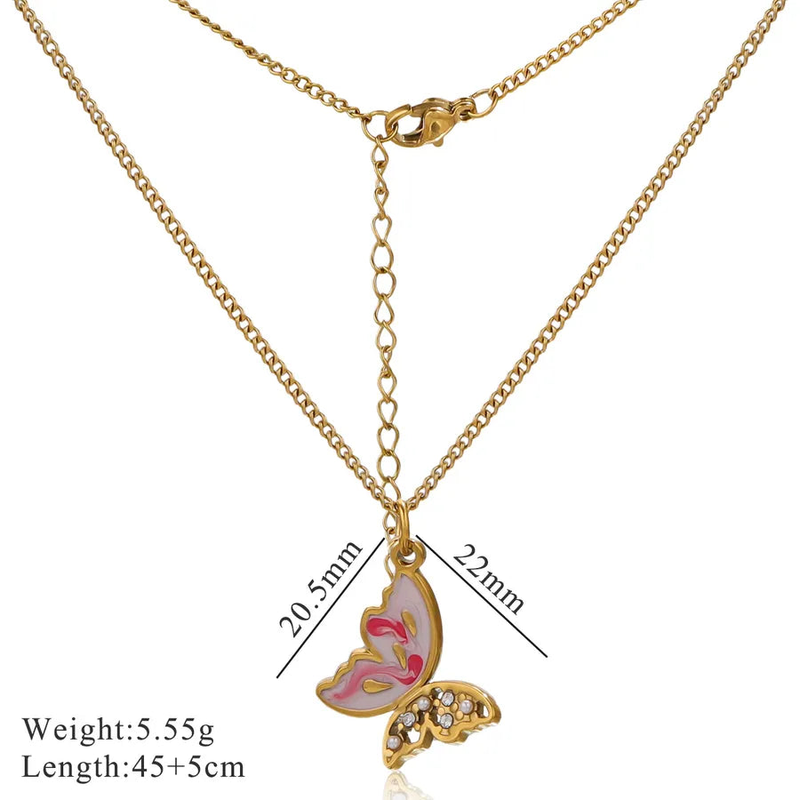 Elegant Butterfly Pendant Necklace for Women White Wine Red