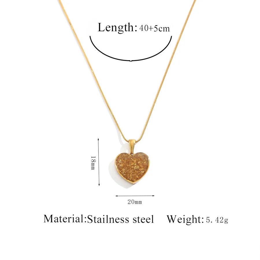 Stainless Steel Geometric Pendant Necklace Gold Peach Heart Necklace