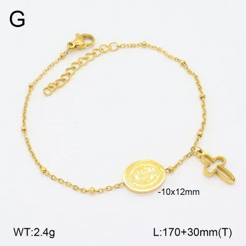 Vintage Gold Cross Stainless Steel Bracelet 170*5+30mm 5 Gold 1 Strand Package