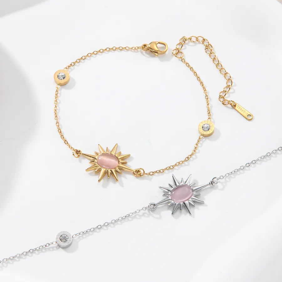 18K Gold Plated Pink Gemstone Stainless Bracelet