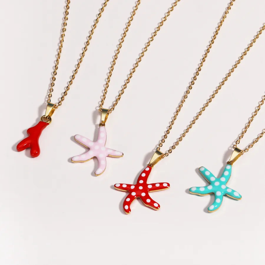 Gold Enamel Starfish Pendant Necklace