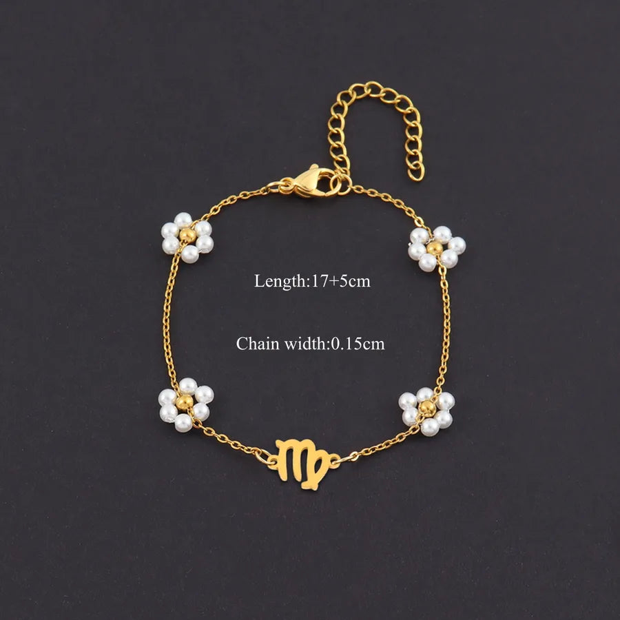 18K Gold Zodiac Pearl Bracelet for Women Gold Virgo