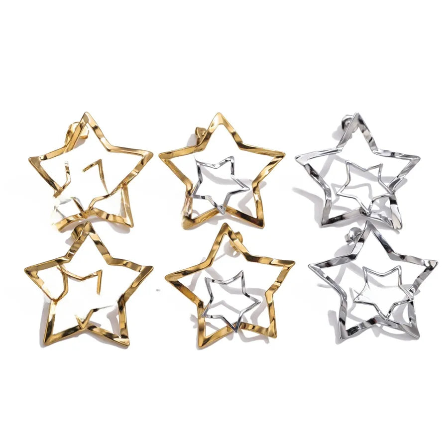 Stainless Steel 3D Star Earrings for Women