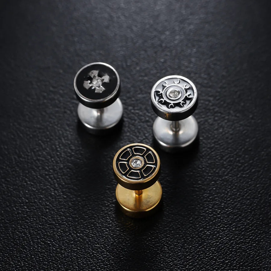 Retro Round Disc Titanium Stud Earrings