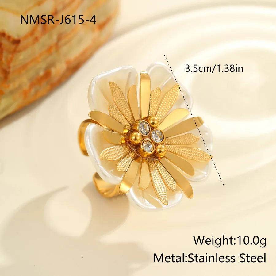Colorful Flower Pearl Ring – Gold Stainless Steel NMSR-J615-4