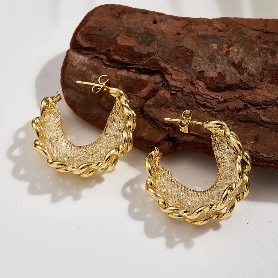 Gold Twisted Water Diamond Hoop Earrings