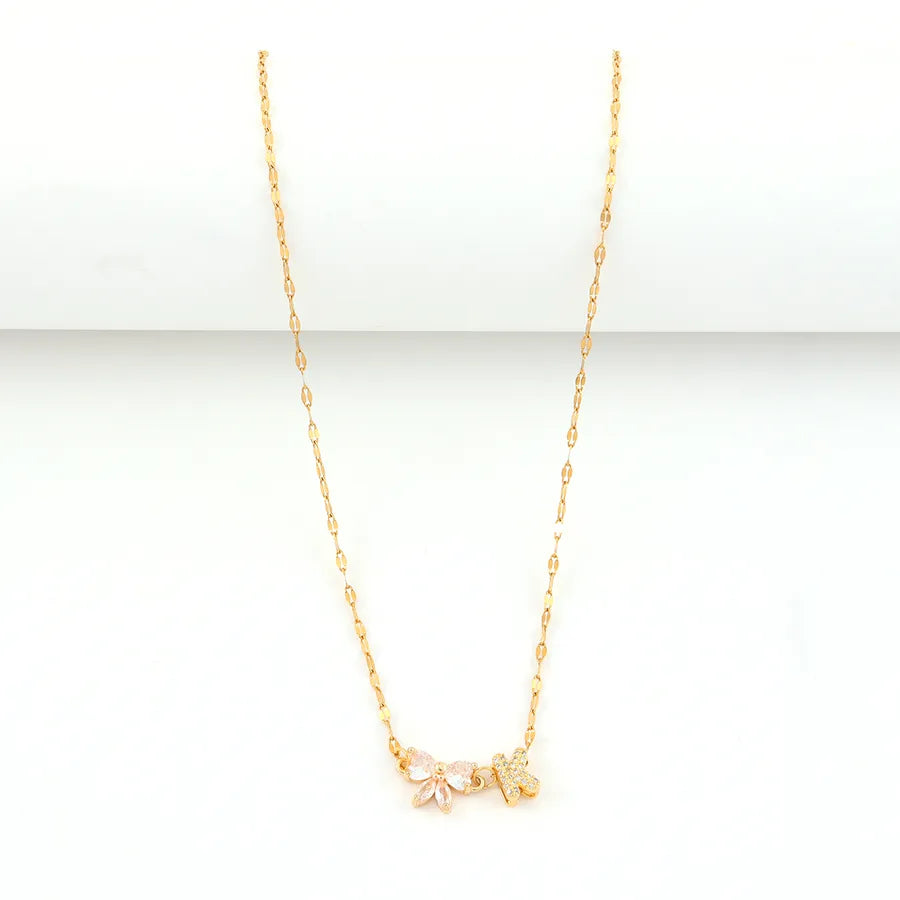 Gold Letter & Bow Pendant Necklace – Stainless Steel