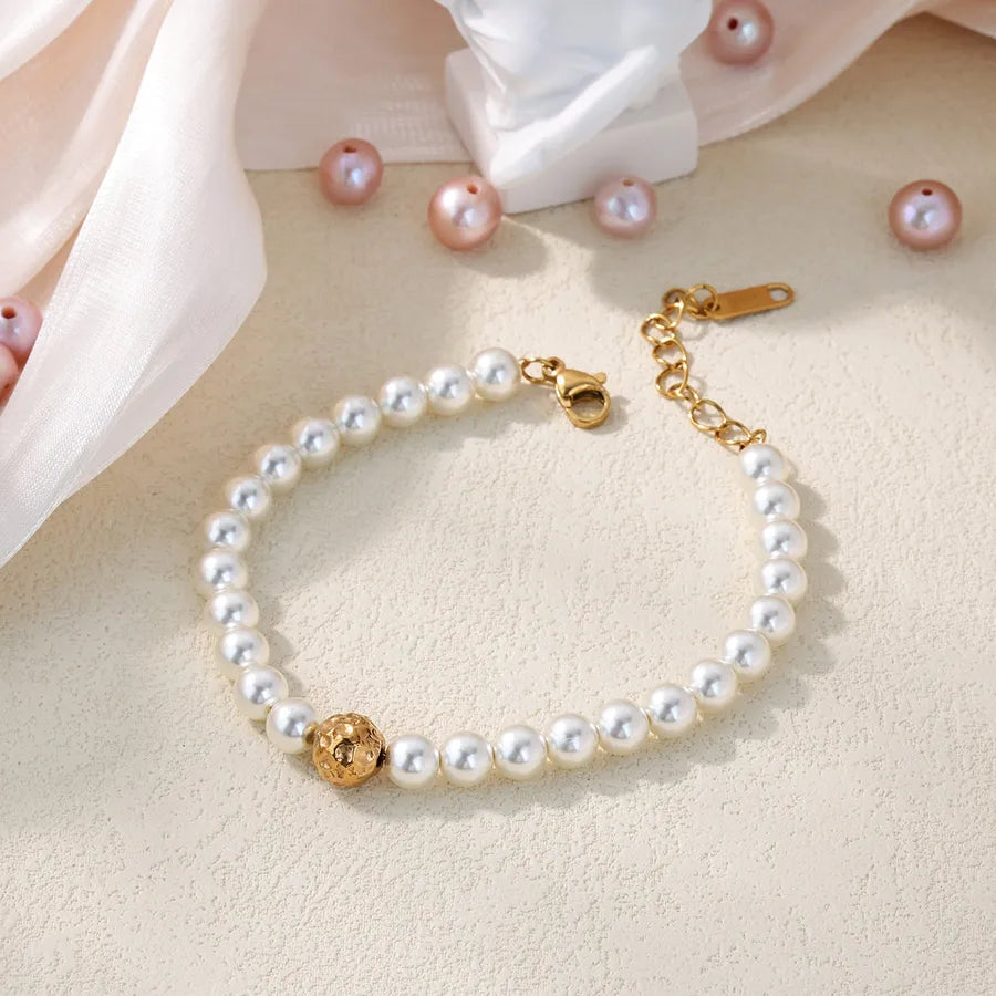 18K Gold Plated Pearl Cross Stainless Steel Bangle