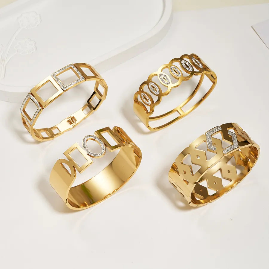 18K Gold Geometric Open Bangle Bracelet