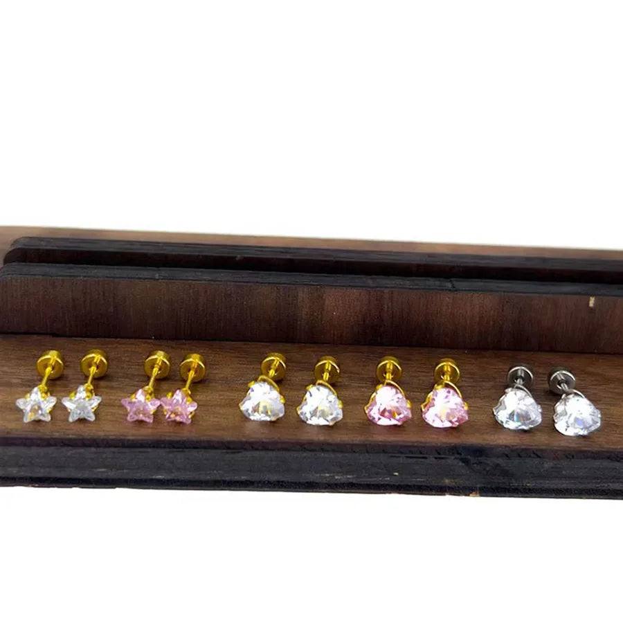 Gold Star & Heart Zircon Flat Back Earrings