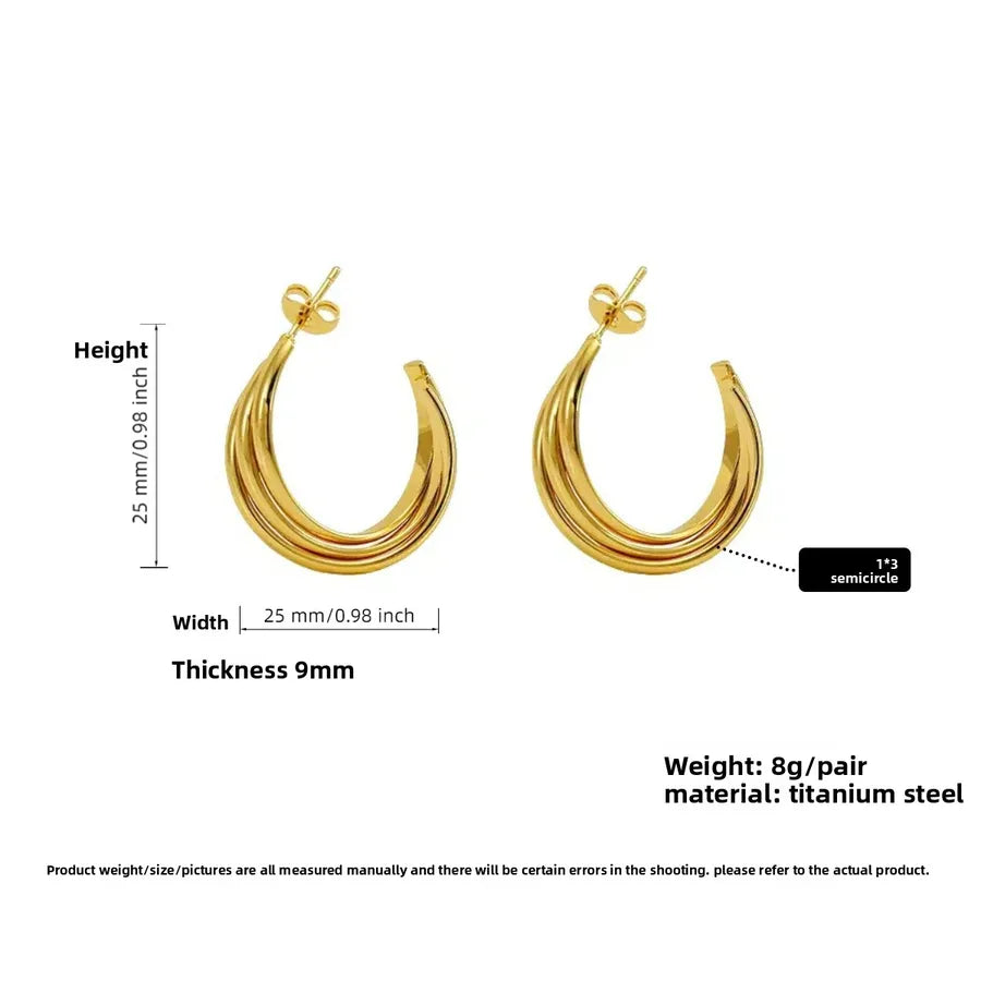 Titanium Steel Geometric U-Shaped Earrings PJER293 Gold 25mm