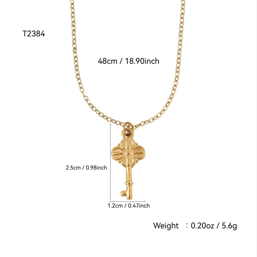 18K Gold Key Pendant Necklace for Women