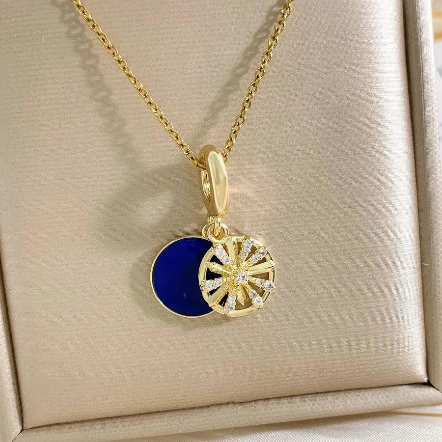 Global Travel Pendant Necklace for Women XL1820 Round Star Necklace Gold