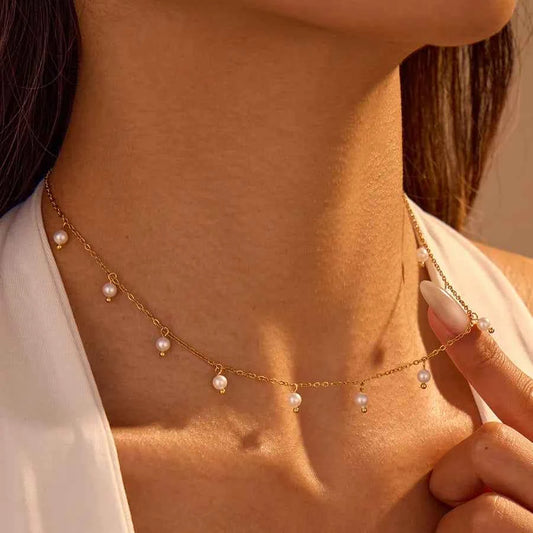 18K Gold Plated Pearl Tassel Necklace for Women