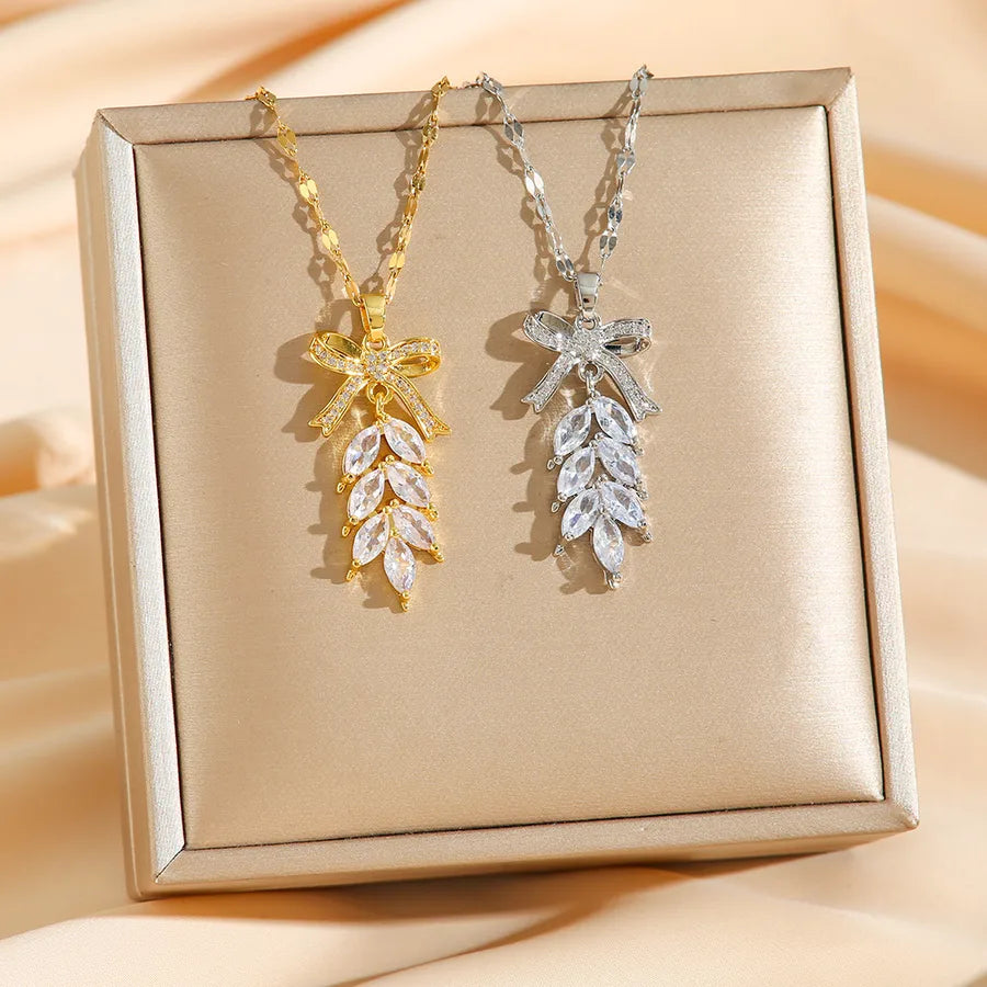 Titanium Steel Feather Pendant Necklace for Women