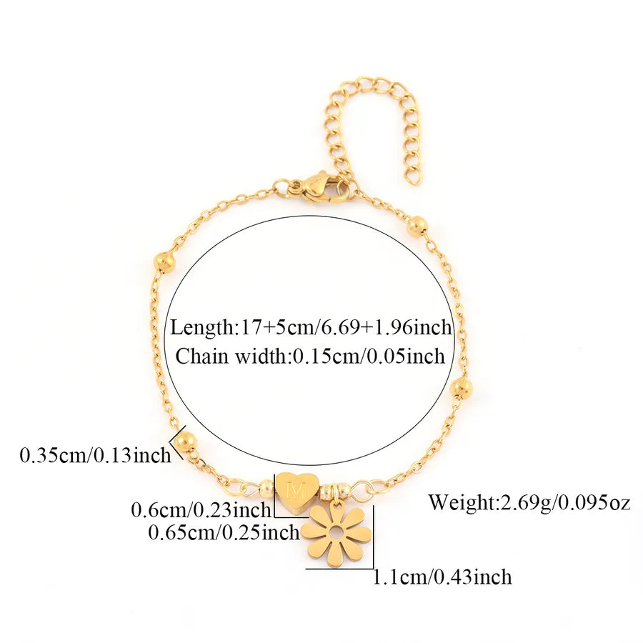 Gold Daisy Heart Stainless Steel Bracelet