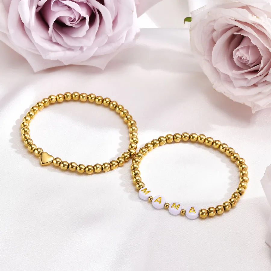 Gold Plated Heart Letter Bead Bracelet Set