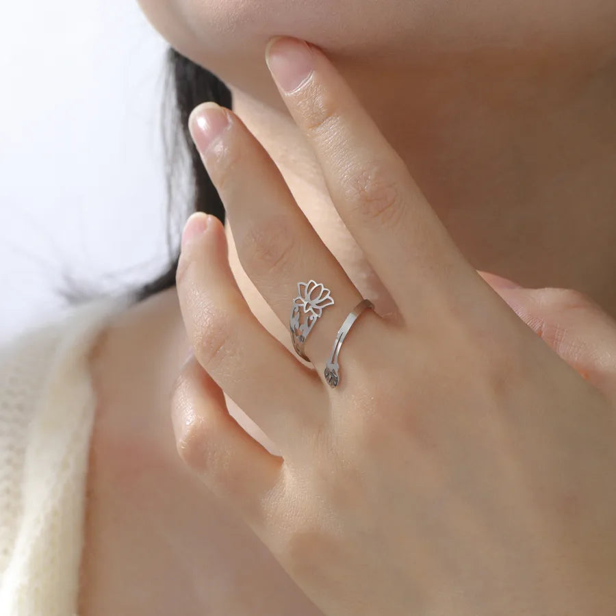 Gold Lotus Open Ring in Titanium Steel