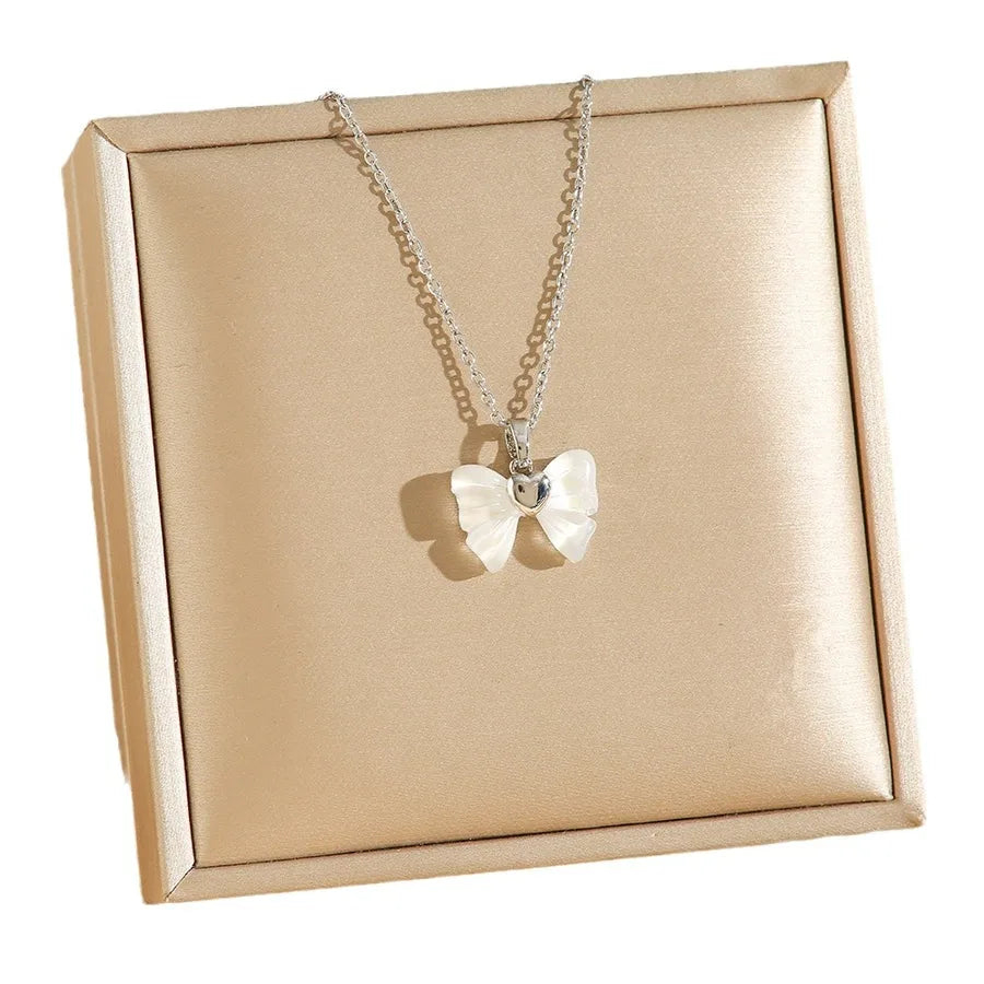 Titanium Steel Butterfly Knot Pendant Necklace