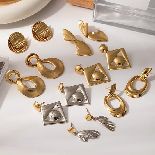 Geometric Leaf Titanium Steel Drop Earrings