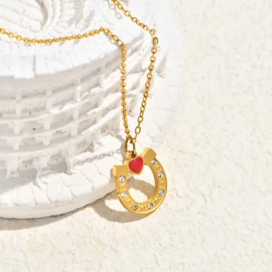 Red Heart Crown 18K Gold Plated Pendant Necklace