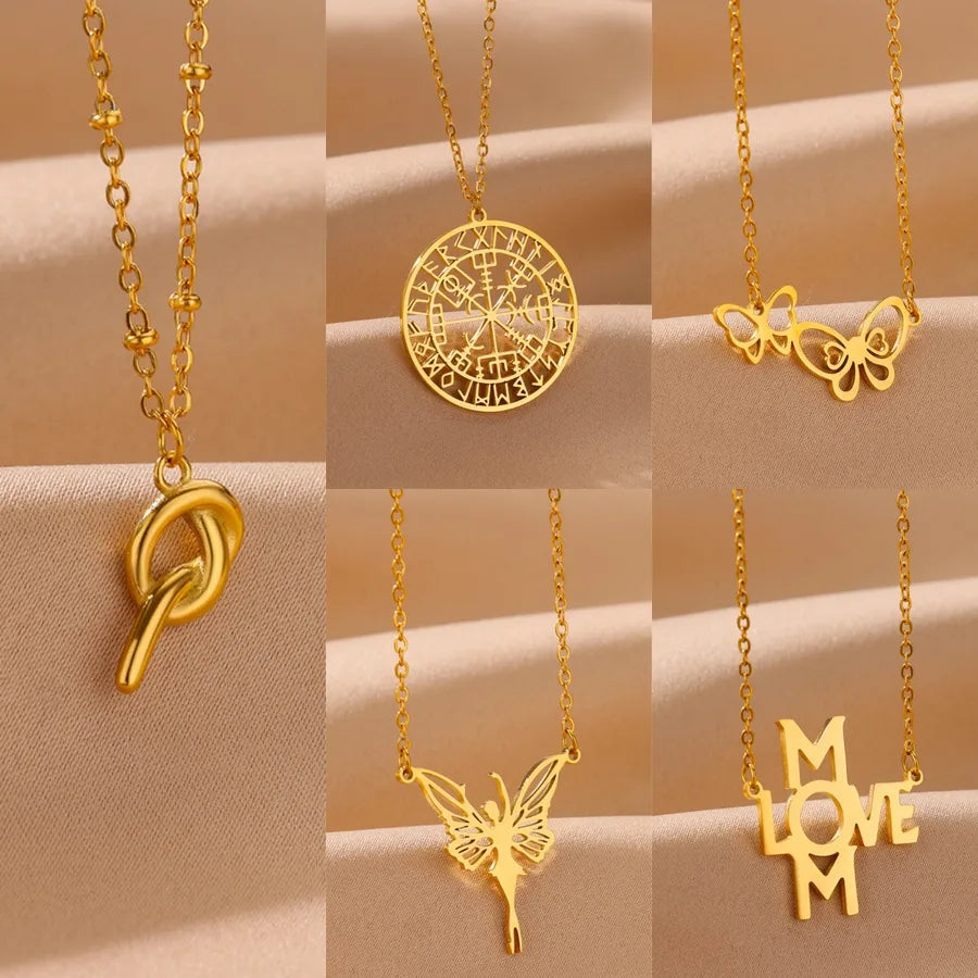 18K Gold Butterfly Letter Pendant Necklace