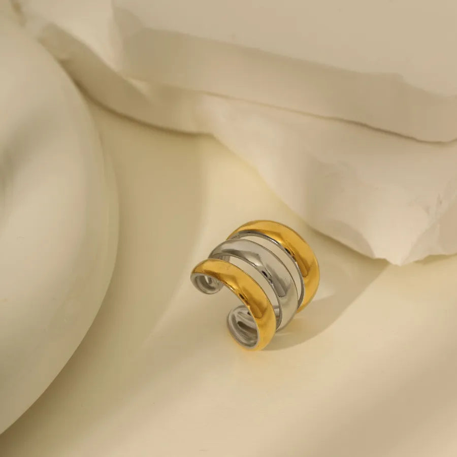 14K Gold Bow Knot Shell Open Ring Adjustable Opening Gold and Silver Two-tone Three-layer Adjustable Open Ring