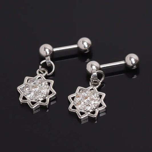 Boho Flower Zircon Stainless Steel Stud Earrings