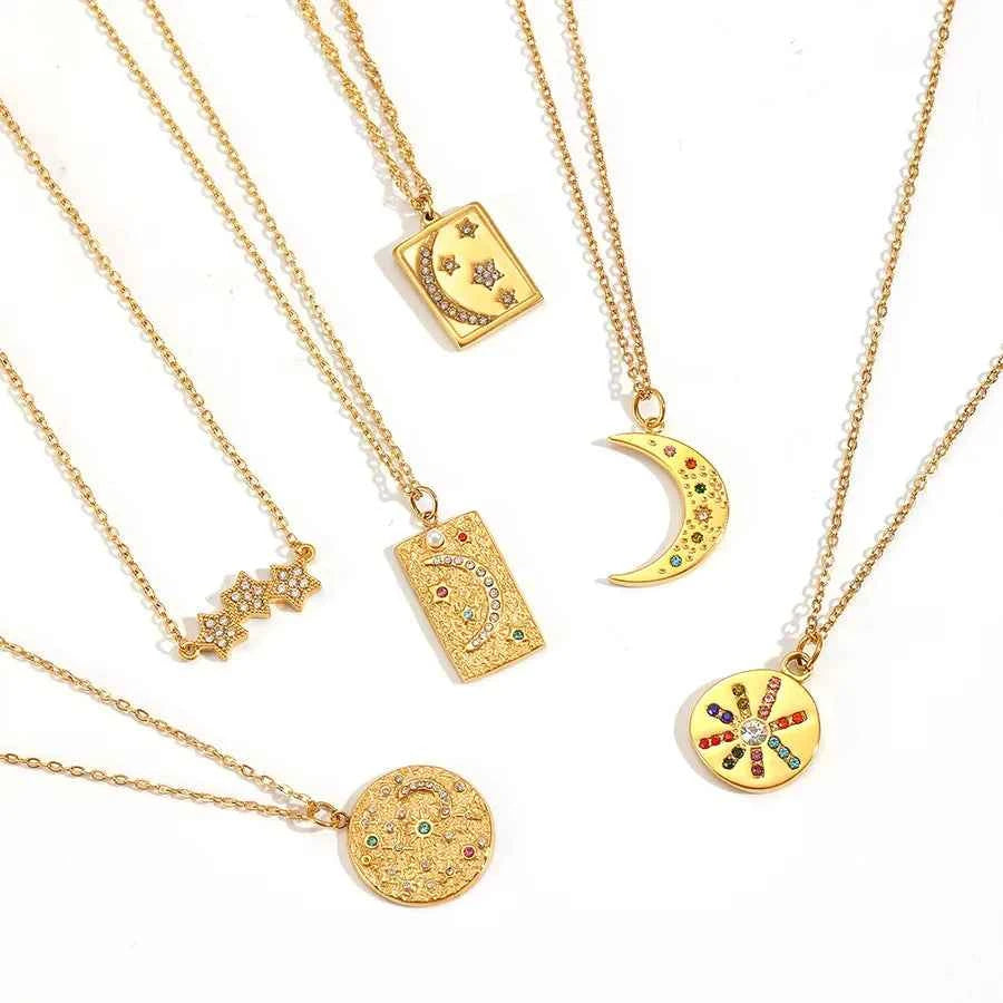 18K Gold Sun & Moon Pendant Necklace