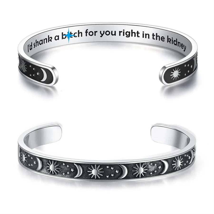 Retro Heart Stainless Steel Bangle 26-Friend Gifts - Sun & Moon I'd Shank