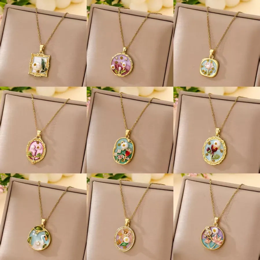 Boho Floral Pendant Necklace – Titanium Steel