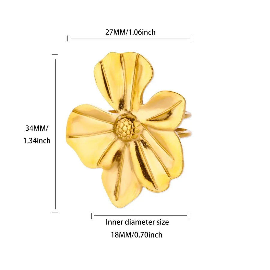 Boho Floral Open Ring in 18K Gold Plated Steel White