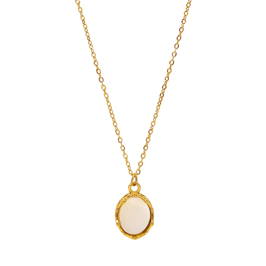 Gold Geometric Pendant Necklace with Shell & Zircon