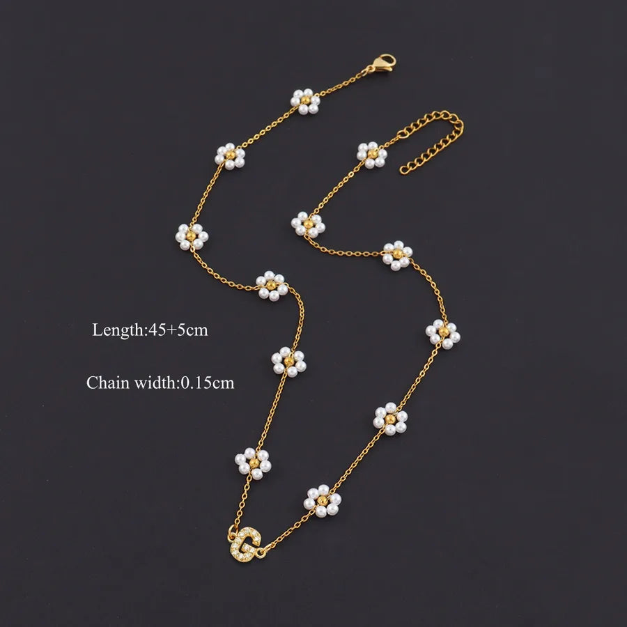 18K Gold Plated Letter Pendant Pearl Necklace Gold G