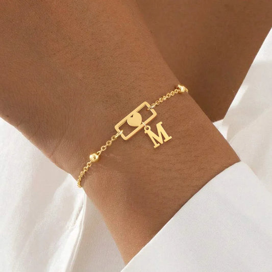 Gold Stainless Steel Initial Heart Bracelet