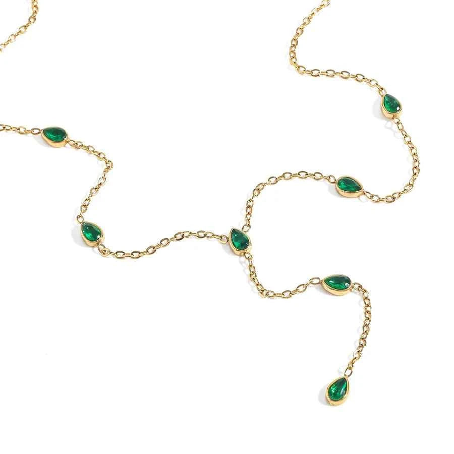 18K Gold Water Drop Zircon Stainless Steel Necklace