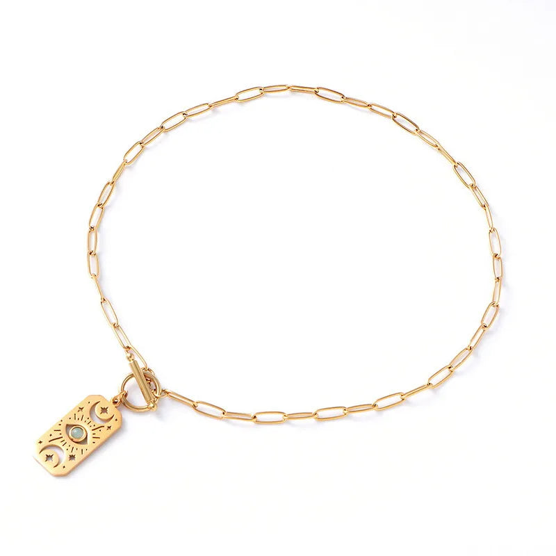 Retro Natural Stone Titanium Steel Necklace