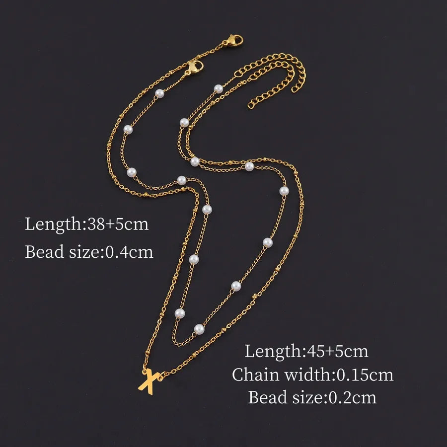 Minimalist Gold Initial Pendant Layered Necklace Gold X
