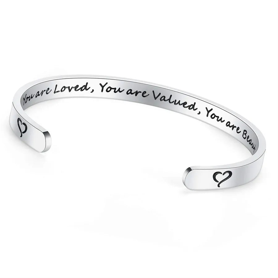 Retro Heart Stainless Steel Bangle 05-You Are Loved You Are Valued You