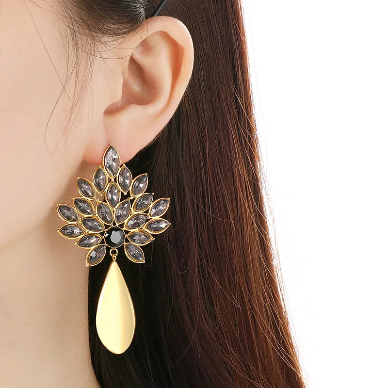 Gold Geometric Floral Drop Earrings