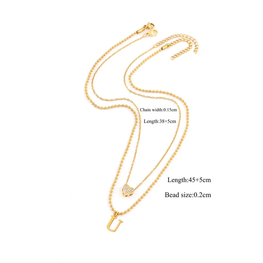 18K Gold Plated Heart & Letter Pendant Necklace Gold U