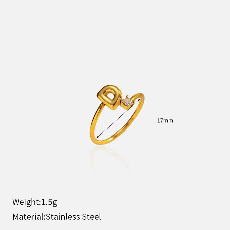 Gold Plated Adjustable Letter Ring for Women YHTSR-250705 (letter D)
