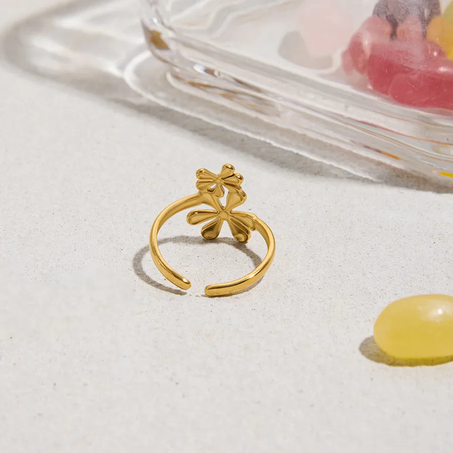 18K Gold Flower Adjustable Open Ring